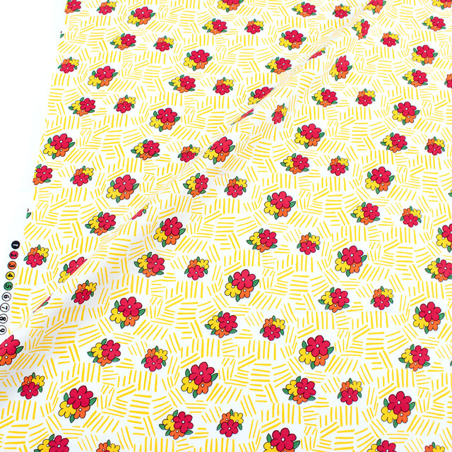 生地 FiN tex-フィンテックス- レトロフラワー 約140cm幅×50cmカット(OKF-030) 1YE.イエロー 09Ae06_